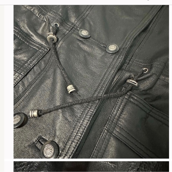 HP- DONNA PELLE LONG VINTAGE TIMELESS BLACK LEATHER TRENCH COAT/WITH HOOD/SZ S - Picture 8 of 16